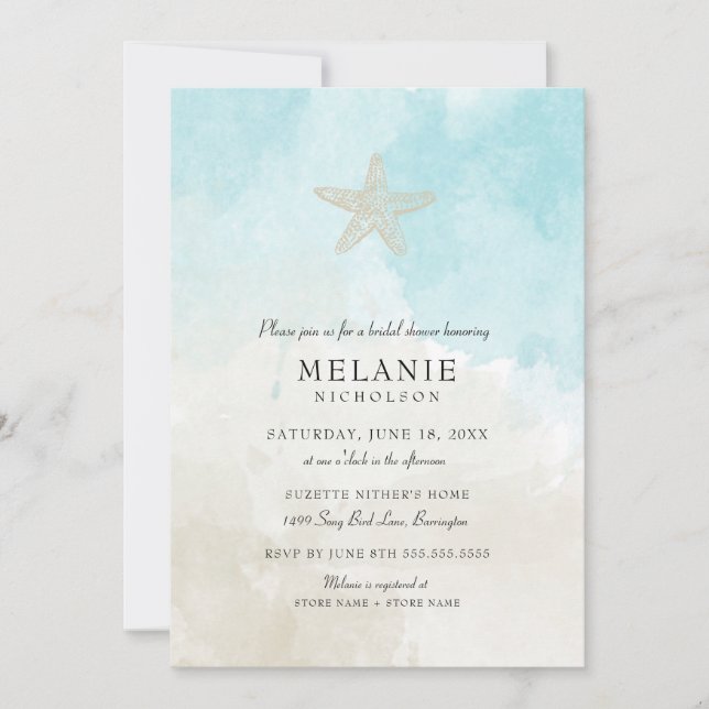 Plage Aquarelle Nuptiale Douche Invitation (Devant)