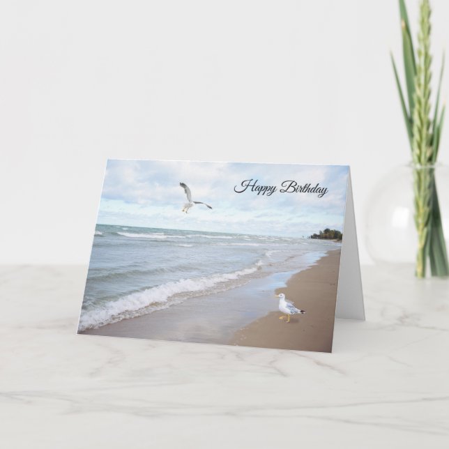 Plage avec mouettes Carte d'anniversaire (Devant)