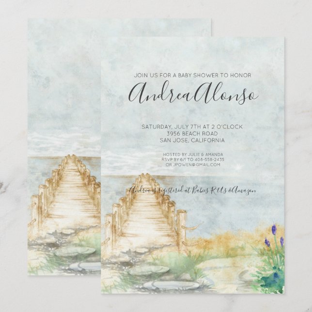 Plage Baby Nautical Baby shower Invitation (Devant / Derrière)