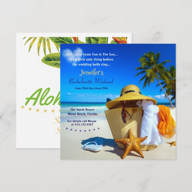 Plage Bachelorette Invitation Week-end (Devant / Derrière)