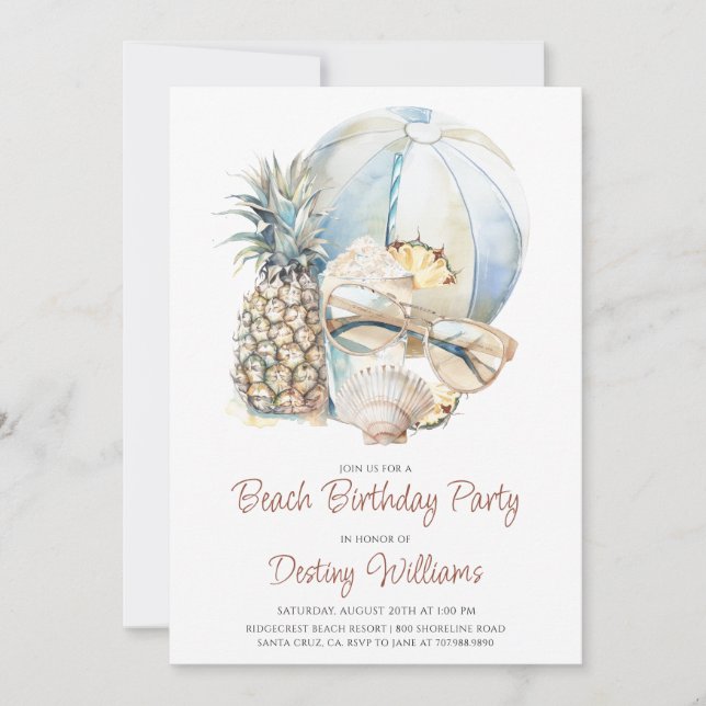 Plage Bachelorette Party Watercolor Invitation (Devant)