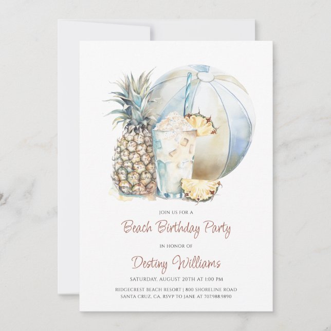 Plage Bachelorette Party Watercolor Invitation (Devant)
