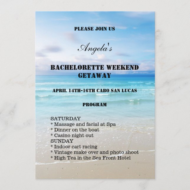Plage Bachelorette Week-end Invitation Modèle (Devant)