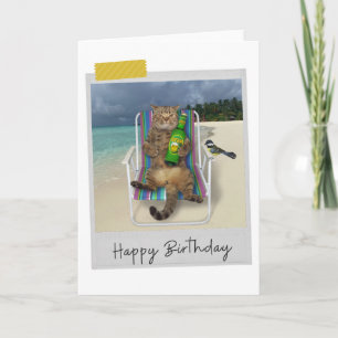 Plage Beer Cat Funny Carte d'anniversaire