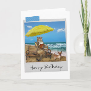 Plage Beer Cat Funny Carte d'anniversaire