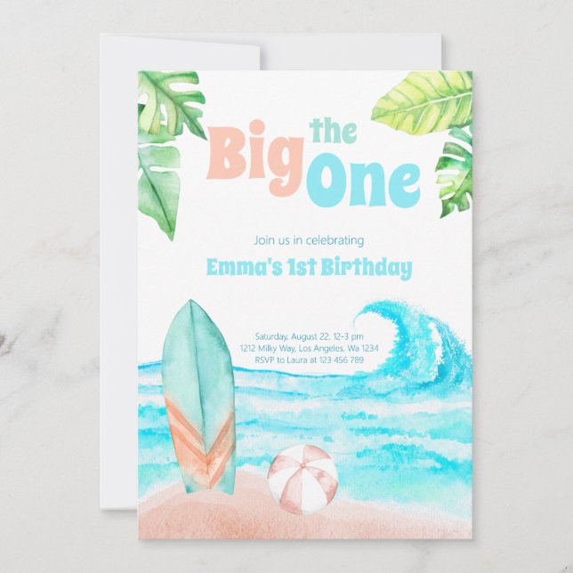 Plage Big One Birthday Invitation Card (Devant)