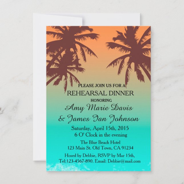 Plage bleu océan répétition dîner invitations plag (Devant)
