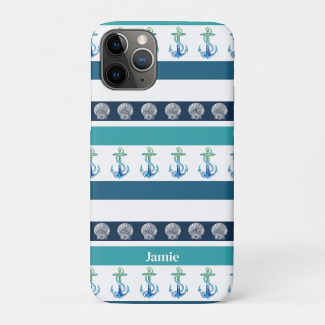 Plage Bleu rayé Blanc coque iphone de famille (Dos)