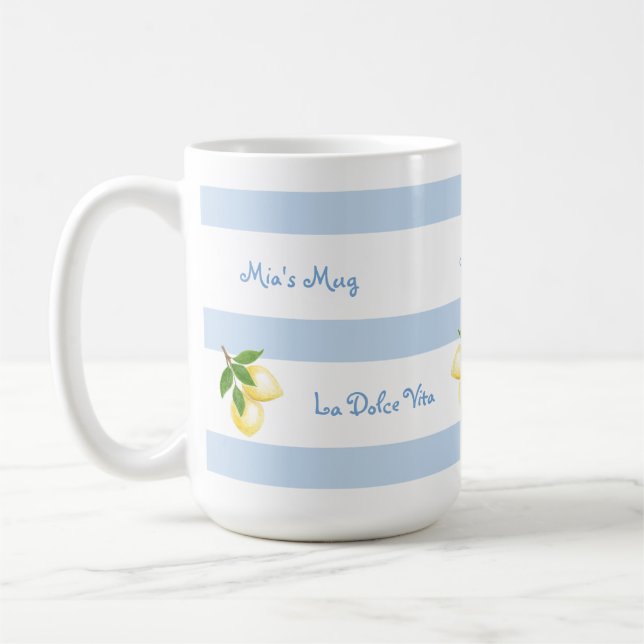 Plage Bleu Stripe Dolce Vita Mug PERSONNALISÉ (Gauche)