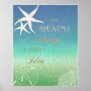 Plage Bonne Idée Blue Green Starfish Art Poster