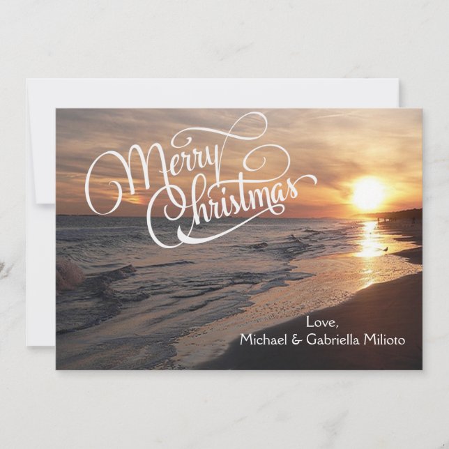 Plage Chaleureuse Avec Carte De Noël Coucher Du So (Devant)