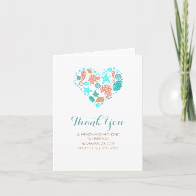 Plage Coeur Blanc Elégant Merci de mariage (Devant)