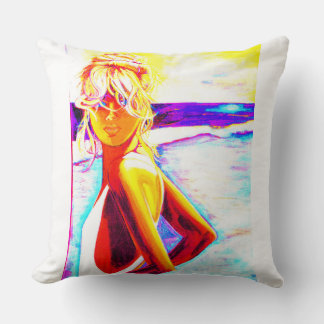 Plage colorée Fille Jeter Oreiller