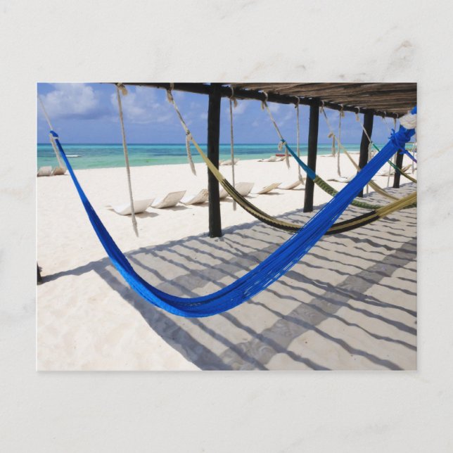 Plage colorée Hamacs Cozumel Mexique Carte postale (Devant)
