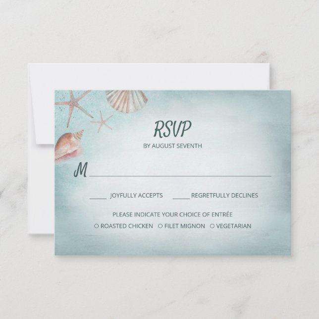 Plage Coquillages bleus Repas Choix Mariage RSVP (Devant)