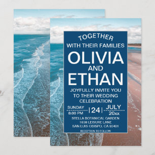 plage côtière bleu marine Mariage Invitation