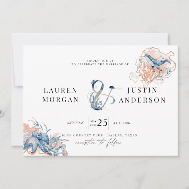 plage côtière Elégant Mariage Invitation (Devant)