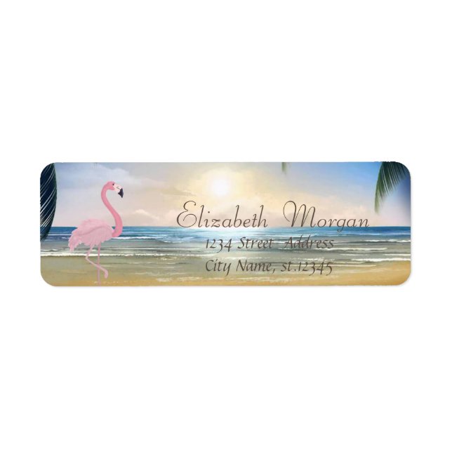 Plage, Coucher de soleil, Palmiers, Flamant rose r (Devant)