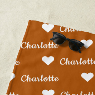 Plage Cute Brown Nom Coeur Motif Bain ou Serviette de pl
