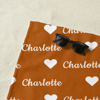 Plage Cute Brown Nom Coeur Motif Bain ou Serviette de pl