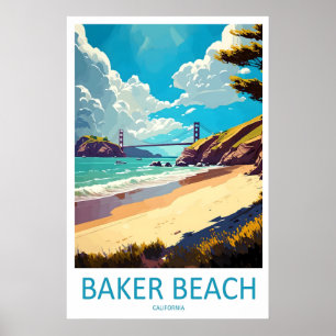 Plage de Baker Affiche de voyage vintage Ski Natio