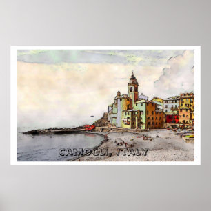 Plage de Camogli, affiche d'atterrisseur