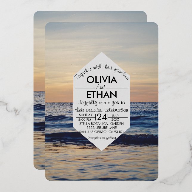 Plage de mer Mariage côtier Foil Invitation (Recto/Verso)