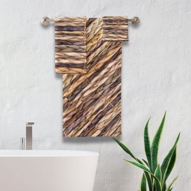plage de style île tropicale rustique tissé en osi (tropical island style beach rustic woven wicker bath towel set)
