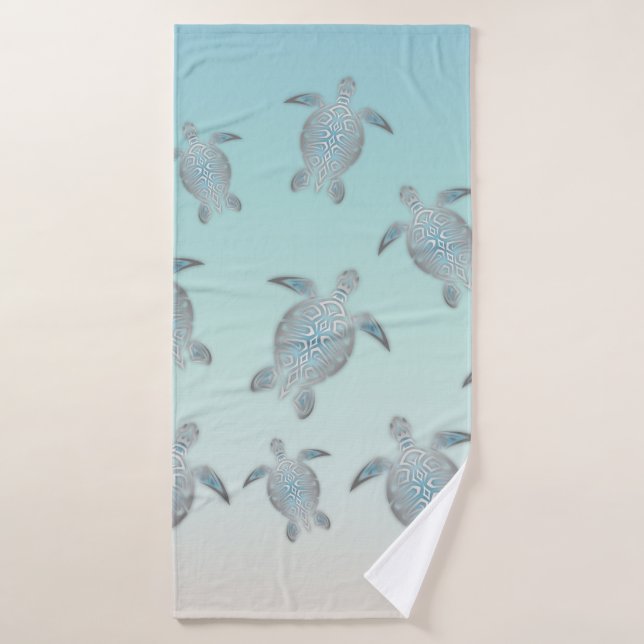 Plage de Tortues Argent Style côte Turquoise (Serviette de bain)