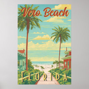 Plage de Vero Floride Poster vintage Palm Tree Bea