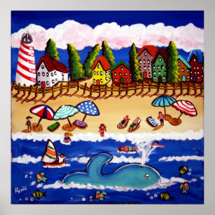 Plage de Whimsical Cape Cod Whale Folk Art Poster