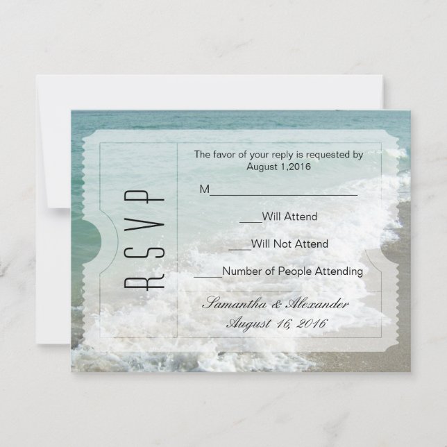 Plage Destination Mariage Billet Invitation RSVP (Devant)