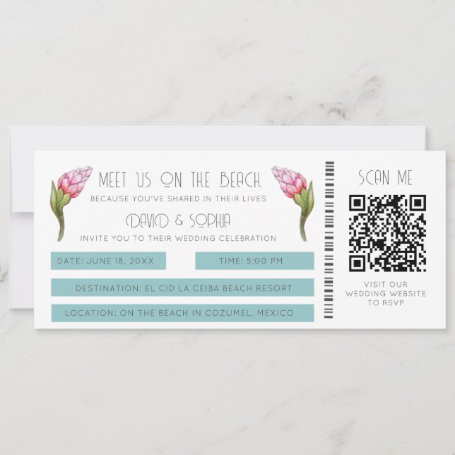 Plage Destination Mariage QR Code Carte d'embarque (Devant)