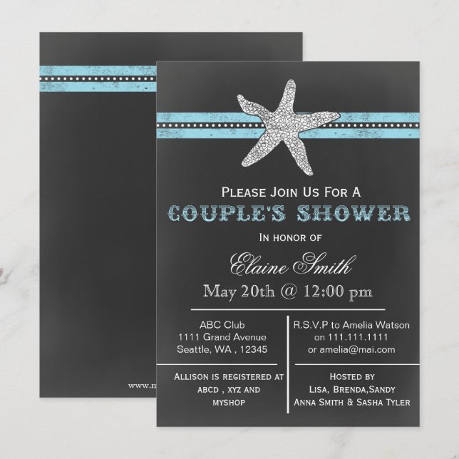 Plage d'étoiles de mer Couple's Invitation douche (Devant / Derrière)
