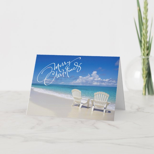 Plage ensoleillée avec 2 chaises Carte de Noël (Devant)