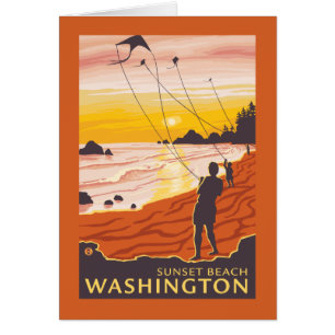 Plage et cerfs-volants - Sunset Beach, Washington