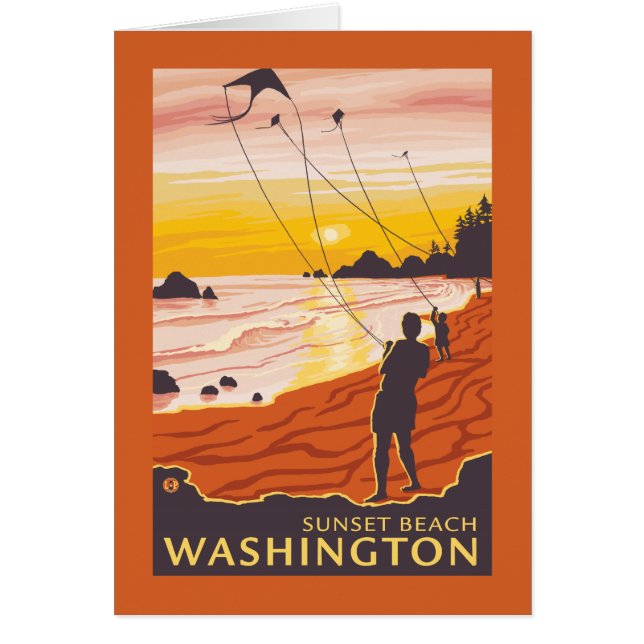 Plage et cerfs-volants - Sunset Beach, Washington (Devant)