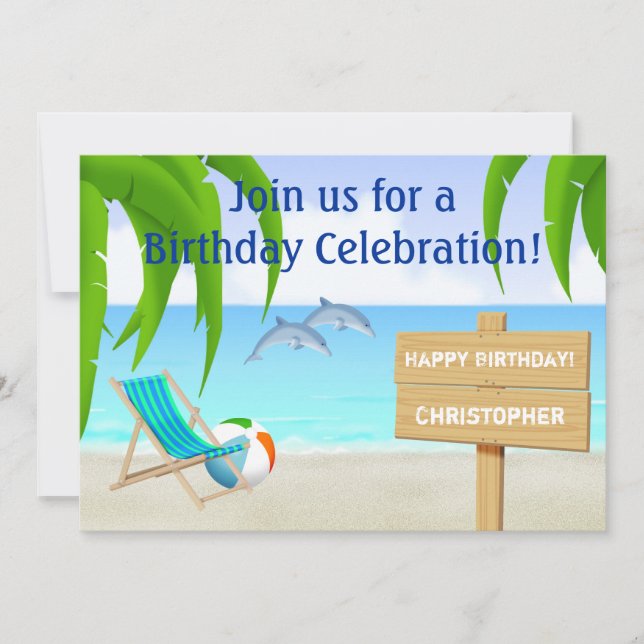 Plage et océan Invitation d'anniversaire (Devant)