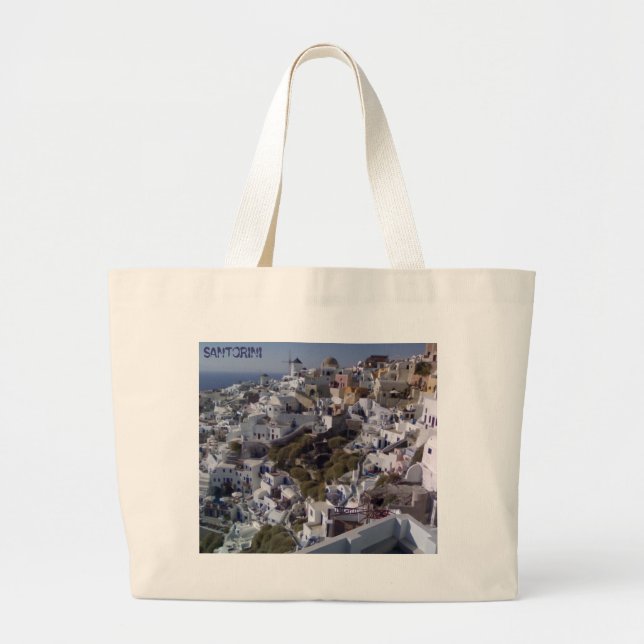 Plage et sac de sports avec la vue de Santorini (Devant)