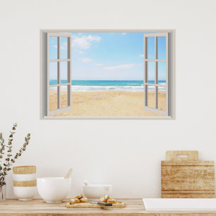 Plage Fake Window Accueil Bureau Poster Décor