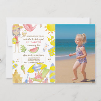 Plage Fête Anniversaire Invitation Avec Photo