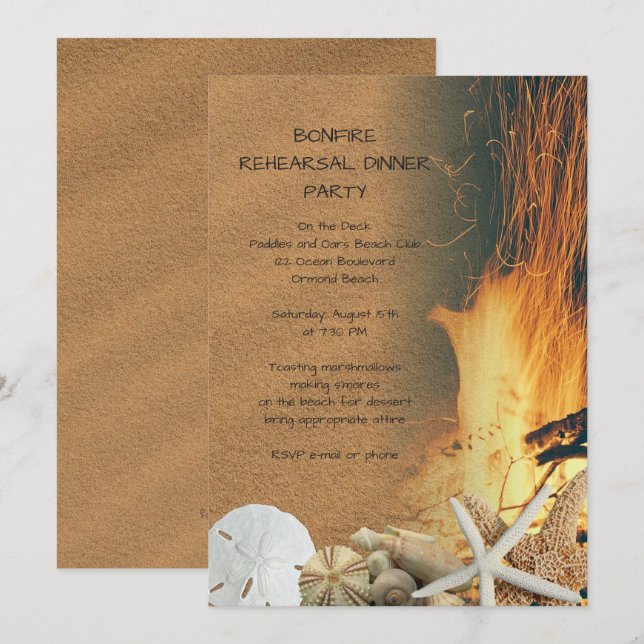 Plage Feu de joie Dîner de fête Invitations (Devant / Derrière)