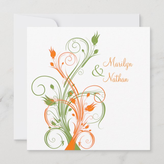 Plage Florale Blanche Orange. Faire-part de mariag (Devant)
