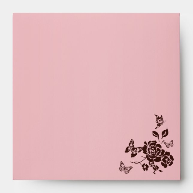 Plage florale de Papillon rose et Brown. Enveloppe (Devant)