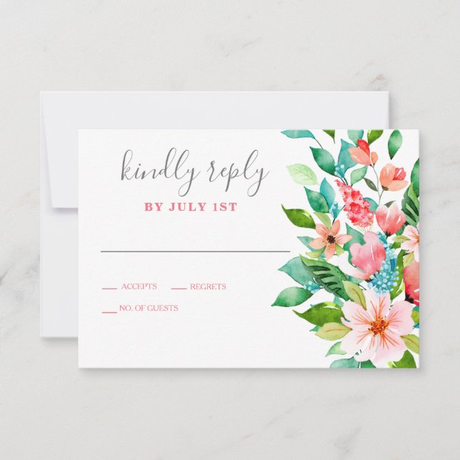 Plage florale tropicale Mariage Carte RSVP (Devant)