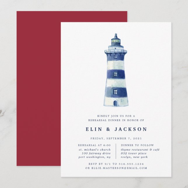 Plage Lighthouse | Dîner de répétition Invitation (Devant / Derrière)