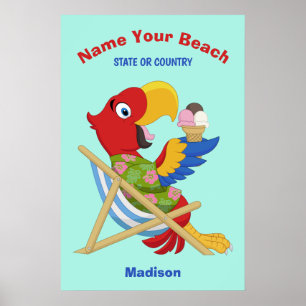 Plage Macaw nom personnalisé, texte et affiches co
