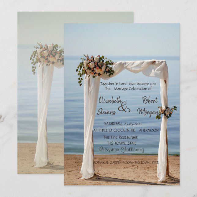 Plage Mariage Arc Faire-part de mariage Floral (Devant / Derrière)
