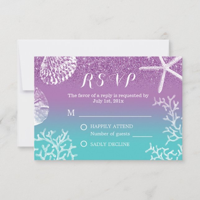 Plage Mariage Lavande Turquoise Ombre Réponse RSVP (Devant)