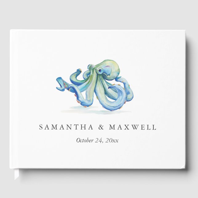 Plage Mariage Livre d'invités Aquarelle Octopus (Recto)